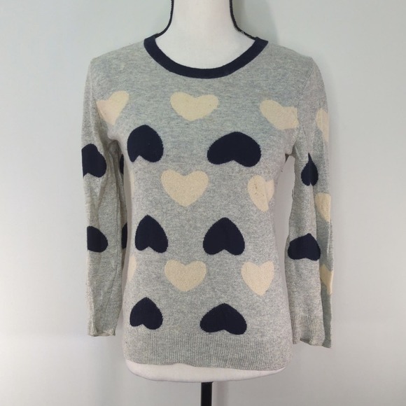 J. Crew Heartbreaker‎ Sweater Womens Gray Heart Print Crew Neck Pullover XS - Picture 3 of 9